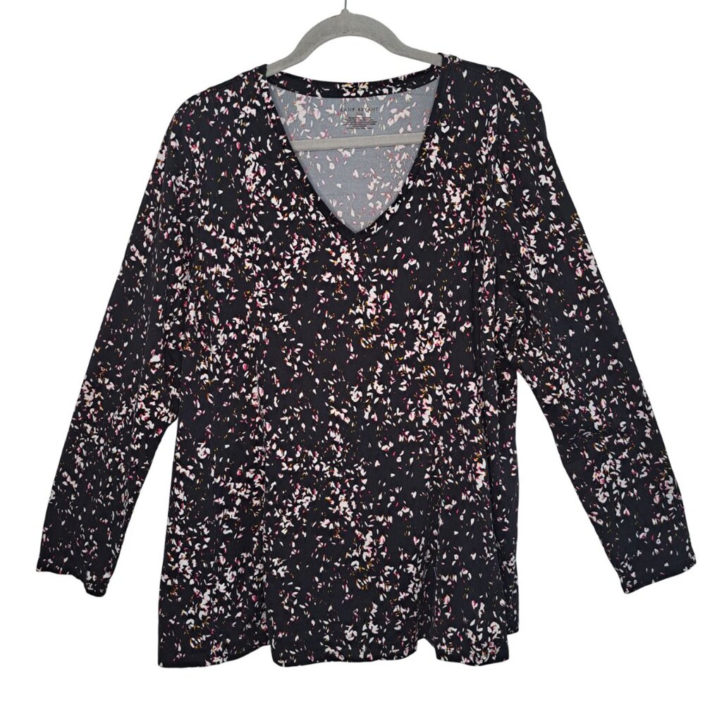 Lane Bryant Black Patterned V Neck Top Plus Size 18/20
